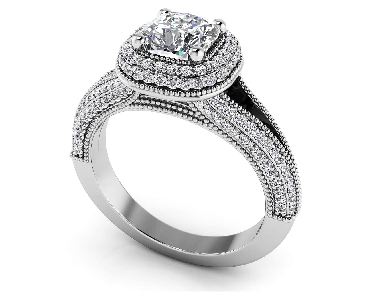 Milgrain Cushion Cut Halo Ring Lab-Grown Diamond  with 1.14 ct. (0.50 ct. center diamond)