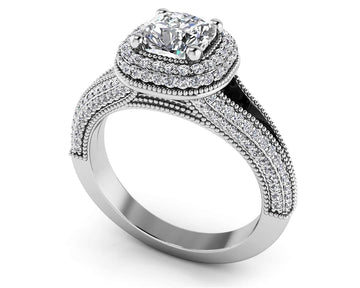 Milgrain Cushion Cut Halo Ring Diamond  with 2.70 ct. (2.00 ct. center diamond)