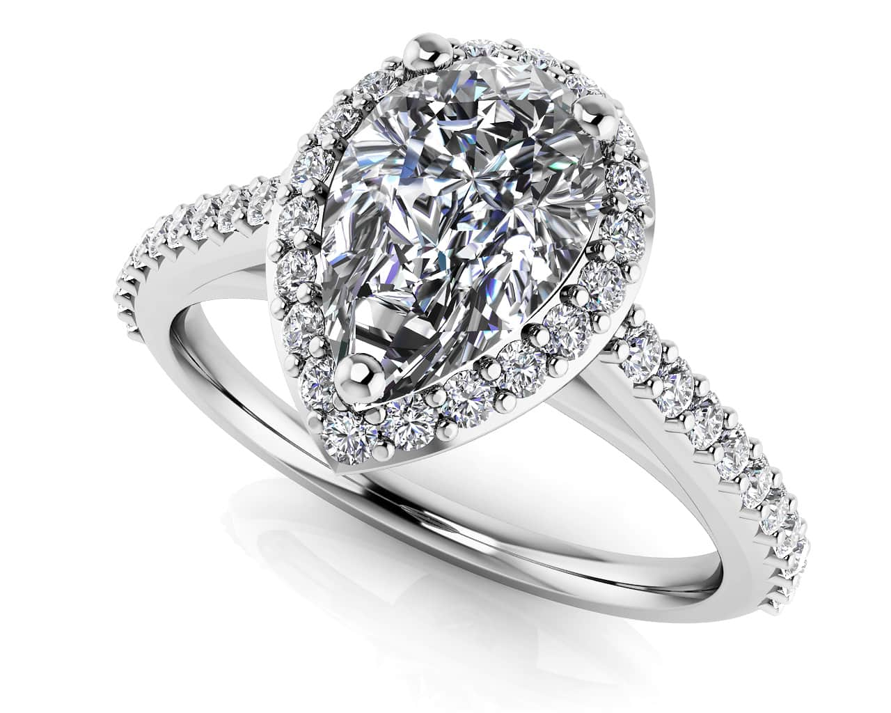 Romantic Pear Shaped With Halo Diamonds Ring Lab-Grown Diamond  with 0.61 ct. (0.30 ct. center diamond)