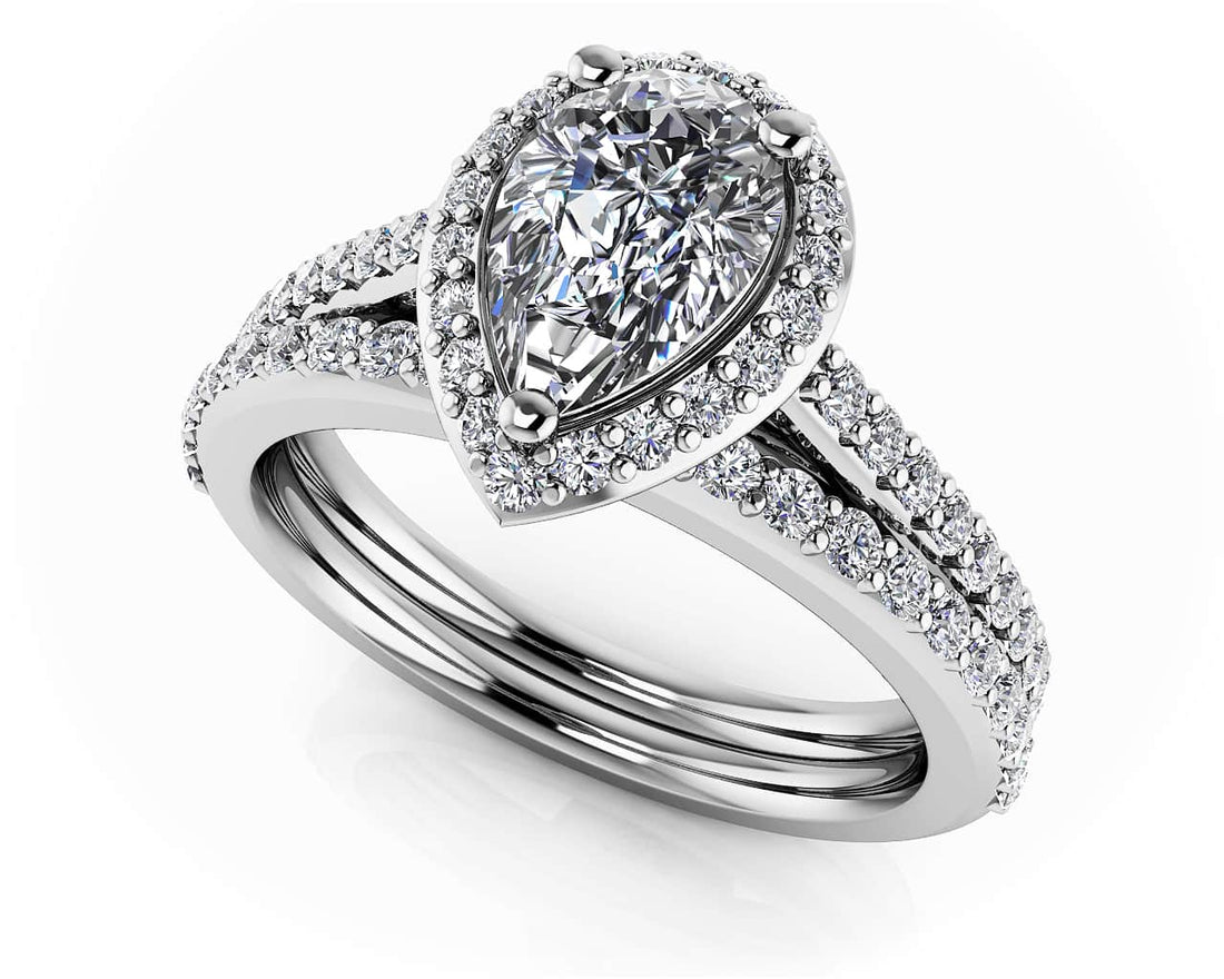 Romantic Pear Shaped Halo Diamonds Bridal Set Diamond  with 1.32 ct. (0.75 ct. center diamond)