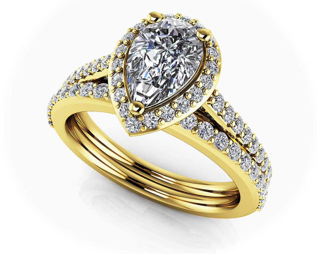 Romantic Pear Shaped Halo Diamonds Bridal Set Diamond  with 1.32 ct. (0.75 ct. center diamond)