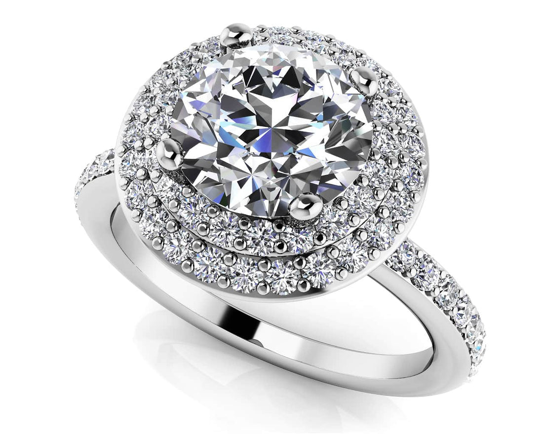 Luxurious Double Halo Diamond Engagement Ring Diamond  with 2.03 ct. (1.50 ct. center diamond)