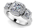 Classic Three Stone Cushion Cut Diamond Halo Ring Lab-Grown Diamond  with 1.82 ct. (1.00 ct. center diamond)