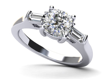 Three Stone Cushion And Baguette Engagement Ring Lab-Grown Diamond  with 0.60 ct. (0.50 ct. center diamond)