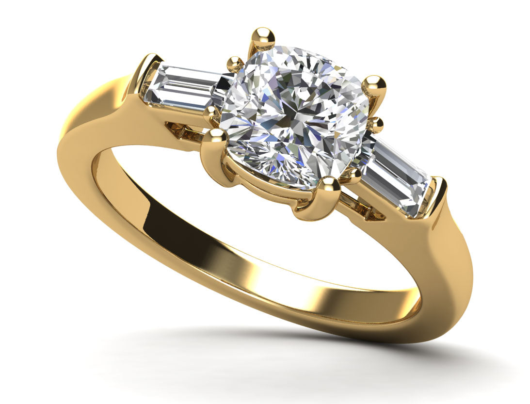 Three Stone Cushion And Baguette Engagement Ring Lab-Grown Diamond  with 0.60 ct. (0.50 ct. center diamond)