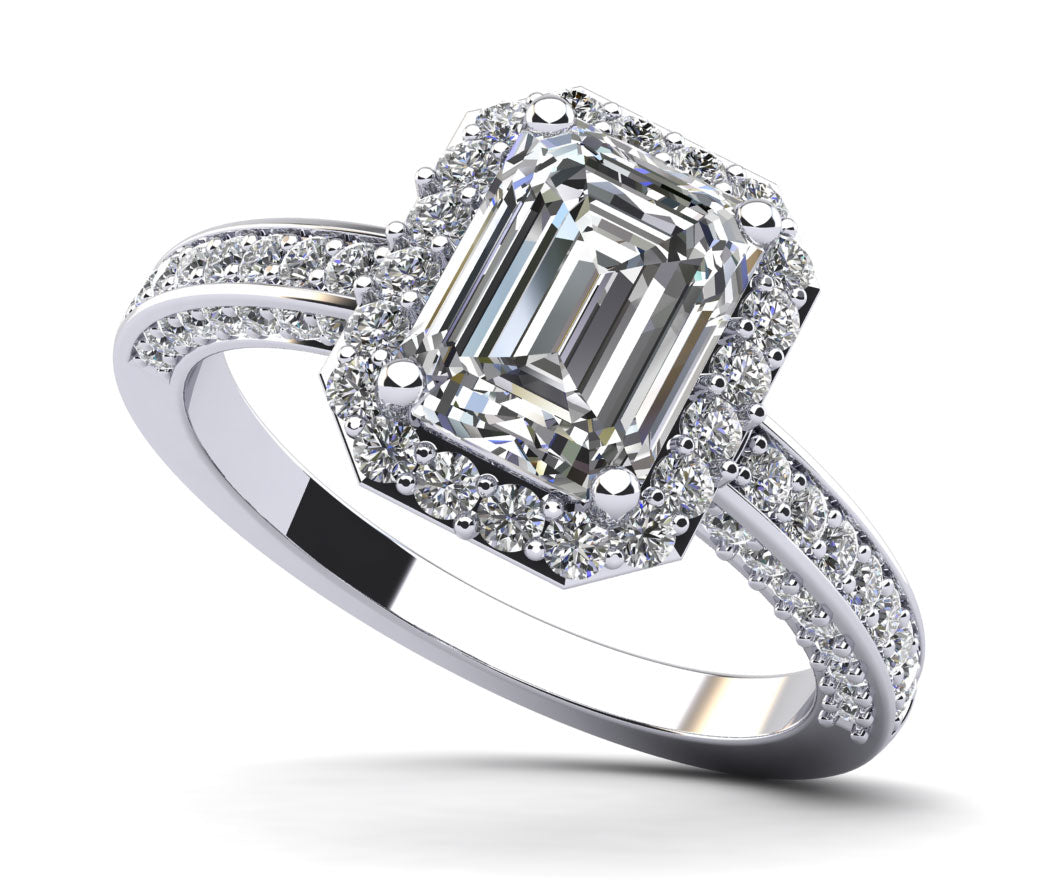 Emerald Cut Halo Diamond Engagement Ring Lab-Grown Diamond  with 1.31 ct. (0.70 ct. center diamond)