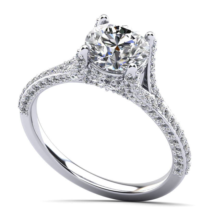 Vintage Crown Diamond Engagement Ring Lab-Grown Diamond  with 1.11 ct. (0.50 ct. center diamond)