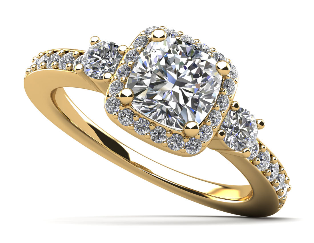 Cushion Cut Halo Diamond Engagement Ring with Side Stones Lab-Grown Diamond  with 1.00 ct. (0.50 ct. center diamond)