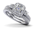 Cushion Cut Halo Diamond Bridal Set Ring with Side Stones Diamond  with 2.32 ct. (1.50 ct. center diamond)