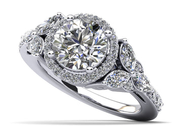 Halo Flower Engagement Ring with Round and Marquise Diamonds Lab-Grown Diamond  with 0.90 ct. (0.50 ct. center diamond)