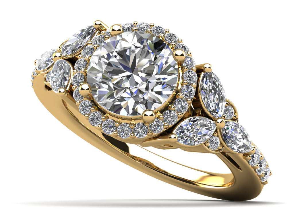 Halo Flower Engagement Ring with Round and Marquise Diamonds Lab-Grown Diamond  with 0.90 ct. (0.50 ct. center diamond)