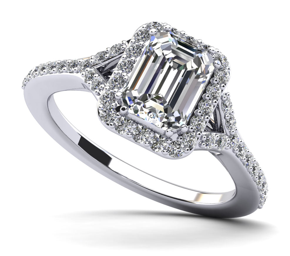 Emerald Cut Halo Diamond Engagement Ring with Split Shank Lab-Grown Diamond  with 0.95 ct. (0.70 ct. center diamond)