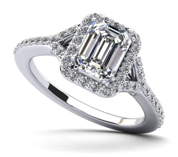 Emerald Cut Halo Diamond Engagement Ring with Split Shank Diamond  with 1.94 ct. (1.50 ct. center diamond)