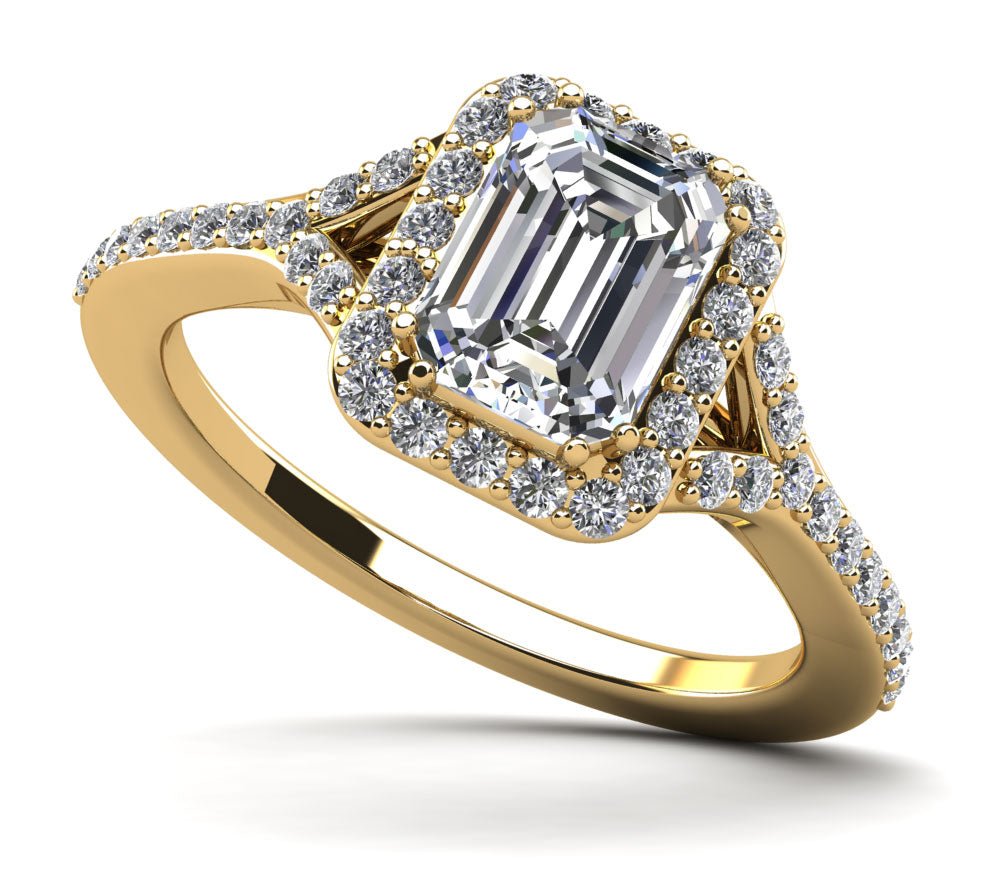 Emerald Cut Halo Diamond Engagement Ring with Split Shank Diamond  with 2.57 ct. (2.00 ct. center diamond)