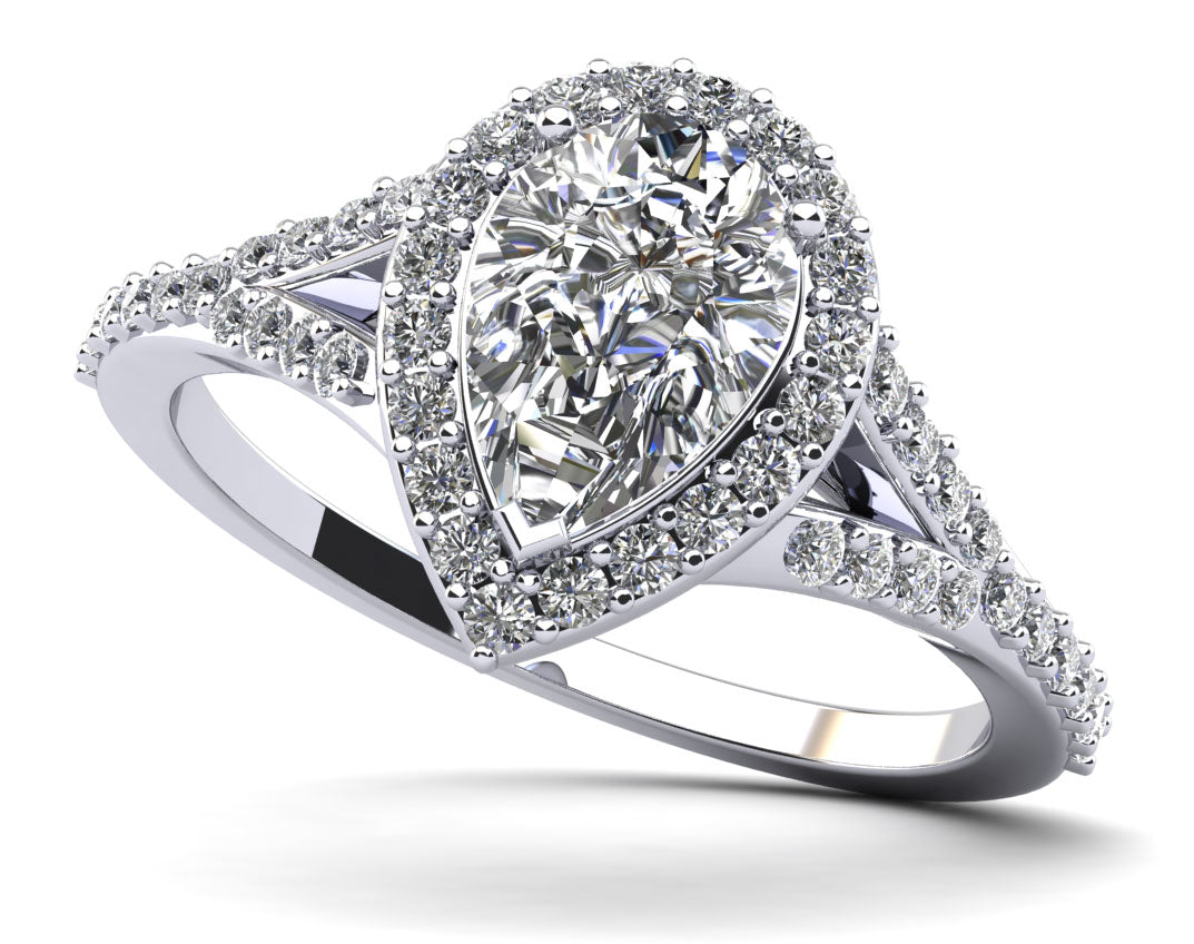 Pear Shape Halo Diamond Engagement Ring Lab-Grown Diamond  with 0.86 ct. (0.50 ct. center diamond)