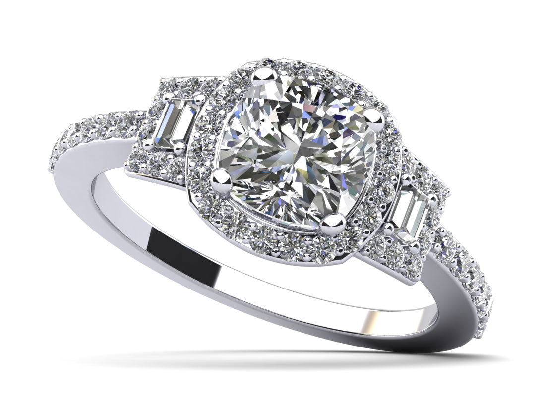 Cushion Cut and Baguettes Engagement Ring Lab-Grown Diamond  with 1.72 ct. (1.25 ct. center diamond)