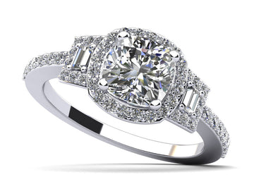 Cushion Cut and Baguettes Engagement Ring Diamond  with 1.72 ct. (1.25 ct. center diamond)