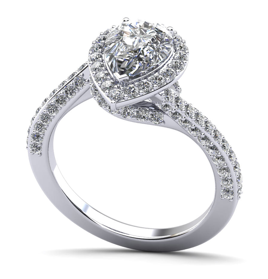 Exquisite Pear Shaped Halo Diamond Engagement Ring Lab-Grown Diamond  with 1.18 ct. (0.50 ct. center diamond)