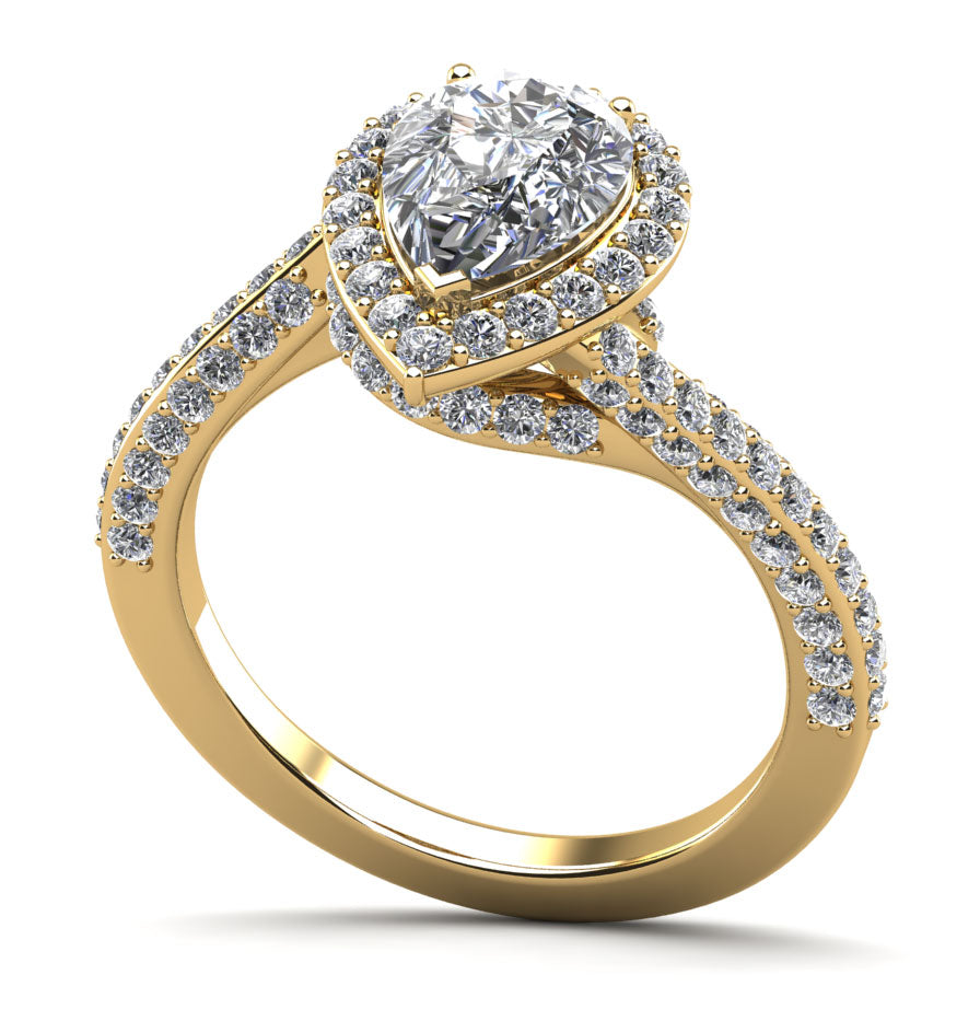 Exquisite Pear Shaped Halo Diamond Engagement Ring Lab-Grown Diamond  with 1.18 ct. (0.50 ct. center diamond)