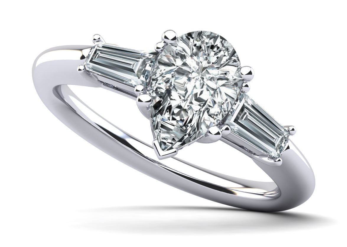 Pear and Baguette Three Stone Diamond Engagement Ring Lab-Grown Diamond  with 0.76 ct. (0.50 ct. center diamond)