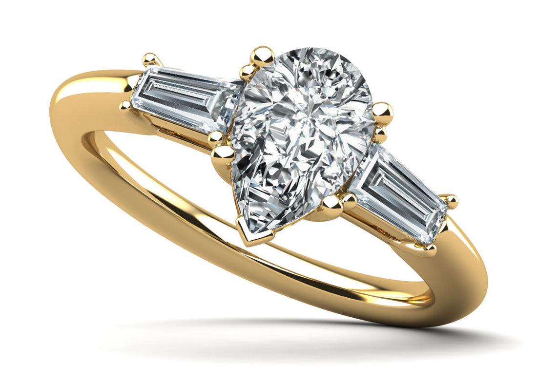 Pear and Baguette Three Stone Diamond Engagement Ring Lab-Grown Diamond  with 0.76 ct. (0.50 ct. center diamond)