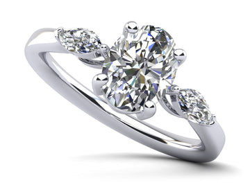 Three Stone Oval and Marquise Diamond Engagement Ring Diamond  with 1.22 ct. (1.00 ct. center diamond)