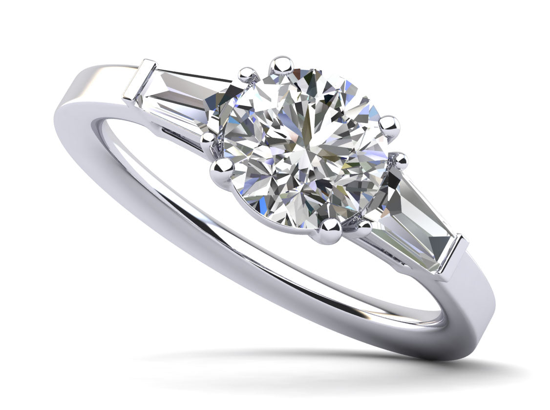 Three Stone Round And Baguette Engagement Ring Lab-Grown Diamond  with 1.44 ct. (1.00 ct. center diamond)