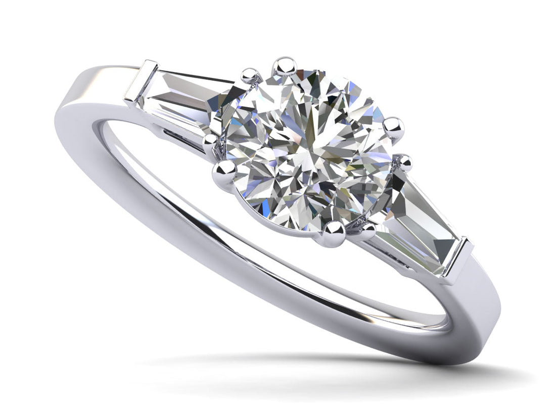 Three Stone Round And Baguette Engagement Ring Diamond  with 1.44 ct. (1.00 ct. center diamond)