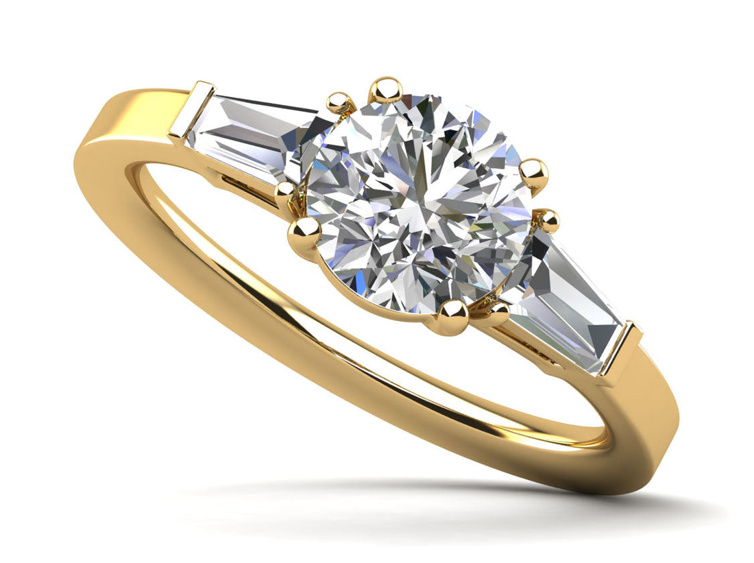 Three Stone Round And Baguette Engagement Ring Diamond  with 2.70 ct. (2.00 ct. center diamond)