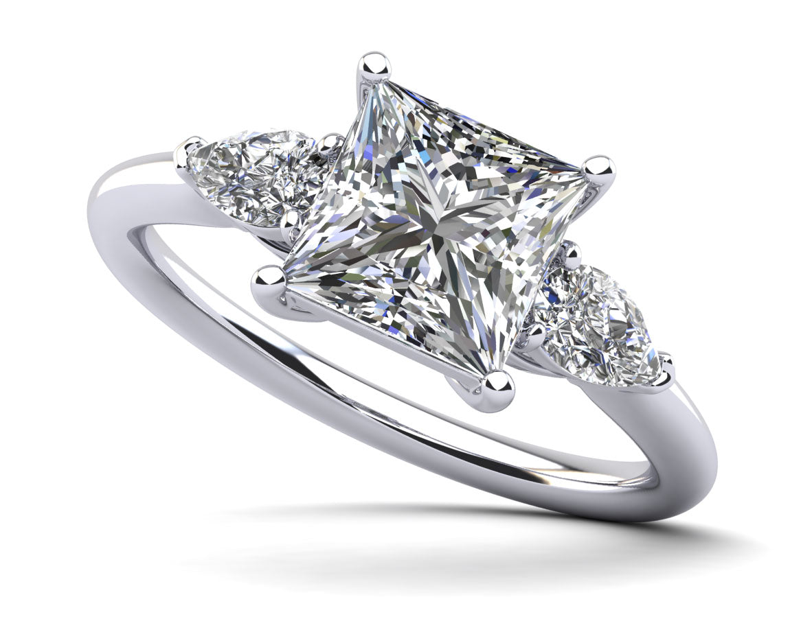 Three Stone Princess and Pear Engagement Ring Lab-Grown Diamond  with 0.86 ct. (0.50 ct. center diamond)