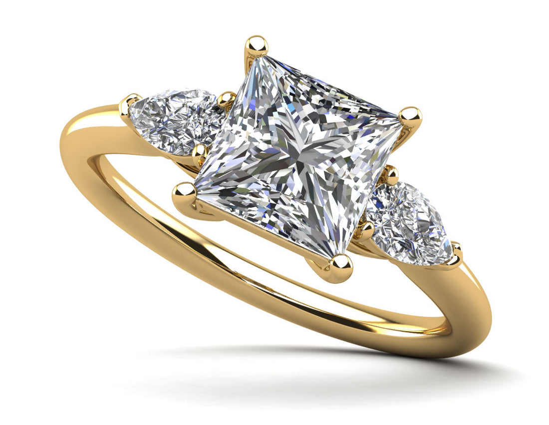 Three Stone Princess and Pear Engagement Ring Lab-Grown Diamond  with 0.86 ct. (0.50 ct. center diamond)