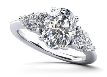 Elegant Three Stone Oval and Pear Diamond Engagement Ring Lab-Grown Diamond  with 0.88 ct. (0.60 ct. center diamond)