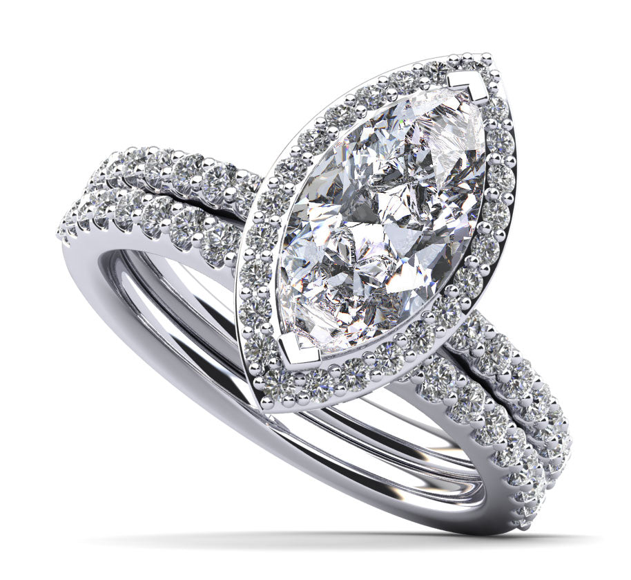 Halo Marquise Matching Diamond Bridal Set Diamond  with 2.79 ct. (2.00 ct. center diamond)