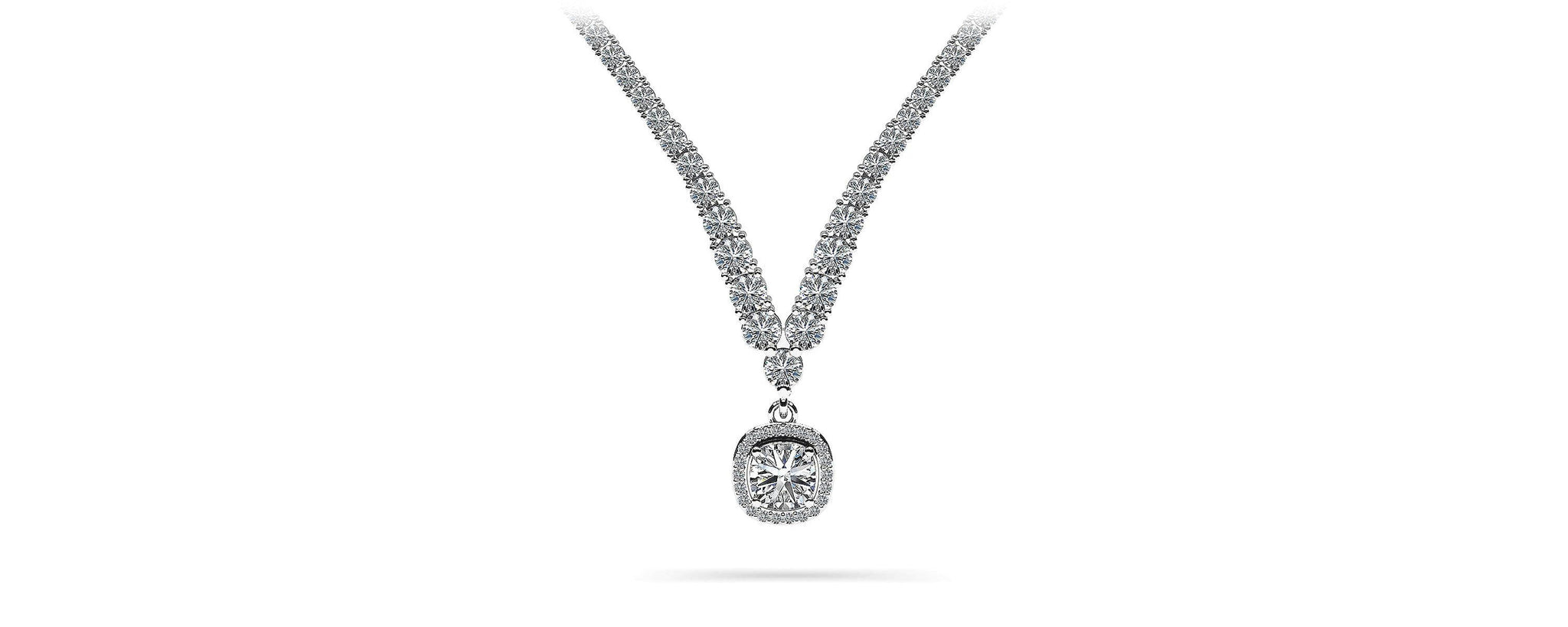 Ravishing Cushion Cut 4 Prong V Necklace Lab-Grown Diamond  with 10.64 ct.(finished)