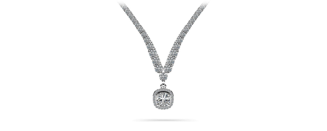 Ravishing Cushion Cut 4 Prong V Necklace Lab-Grown Diamond  with 10.64 ct.(finished)