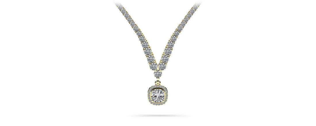 Ravishing Cushion Cut 4 Prong V Necklace Diamond  with 9.09 ct.(finished)