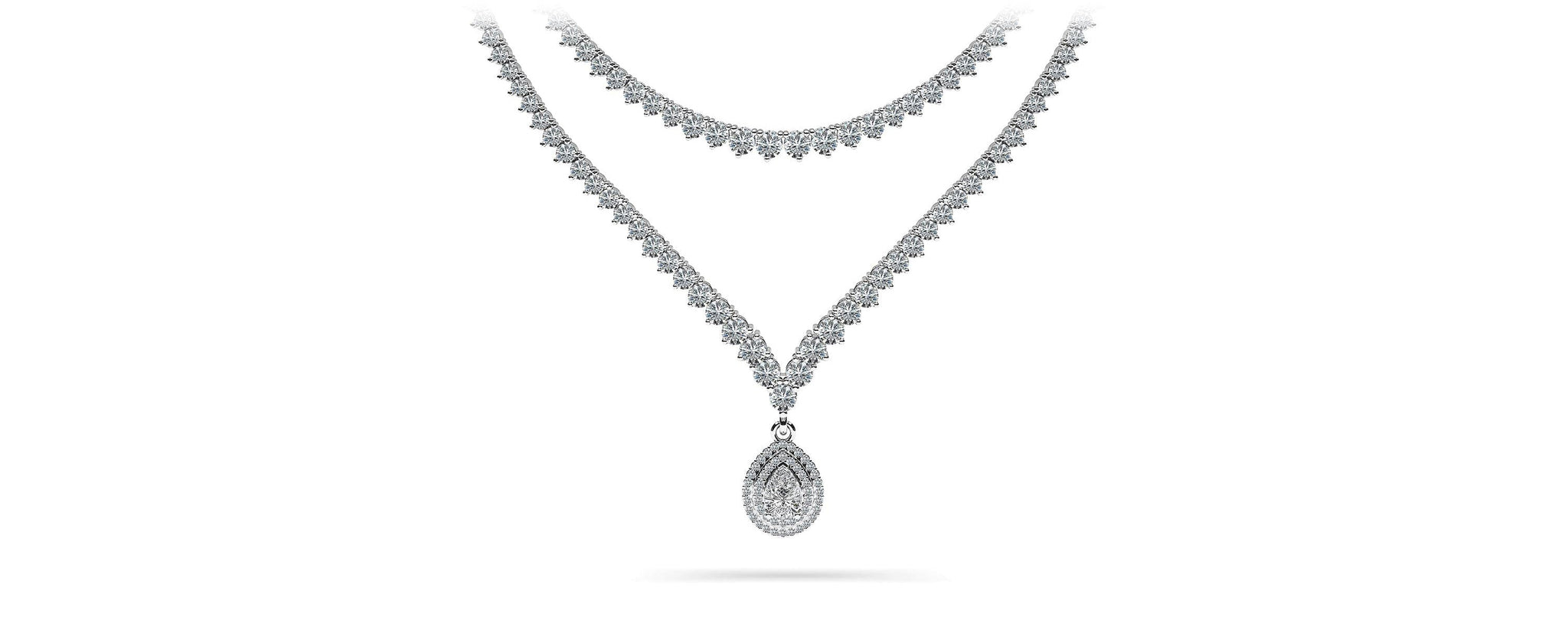 3 Prong Double Strand V Drop Diamond Necklace Lab-Grown Diamond  with 14.64 ct.(finished)