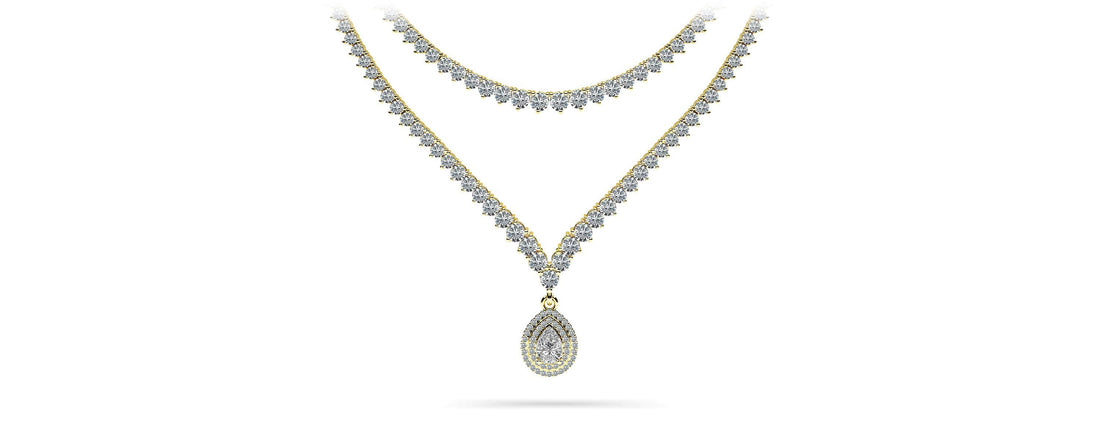 3 Prong Double Strand V Drop Diamond Necklace Lab-Grown Diamond  with 14.64 ct.(finished)