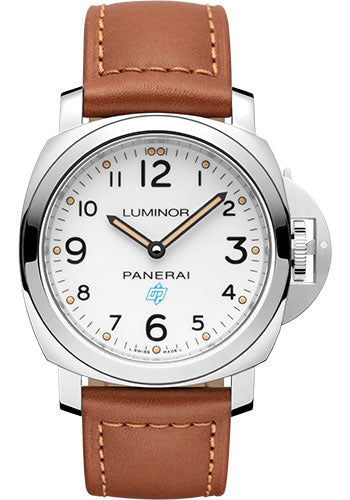 Panerai Luminor Base Logo - 44mm - Brushed Steel - Black Dial - Gold Calf Monte Carlo Strap - PAM00775