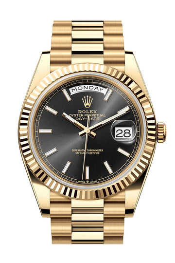 Rolex Day-Date 40 Black Dial 18K Yellow Gold President Men's Watch 228238