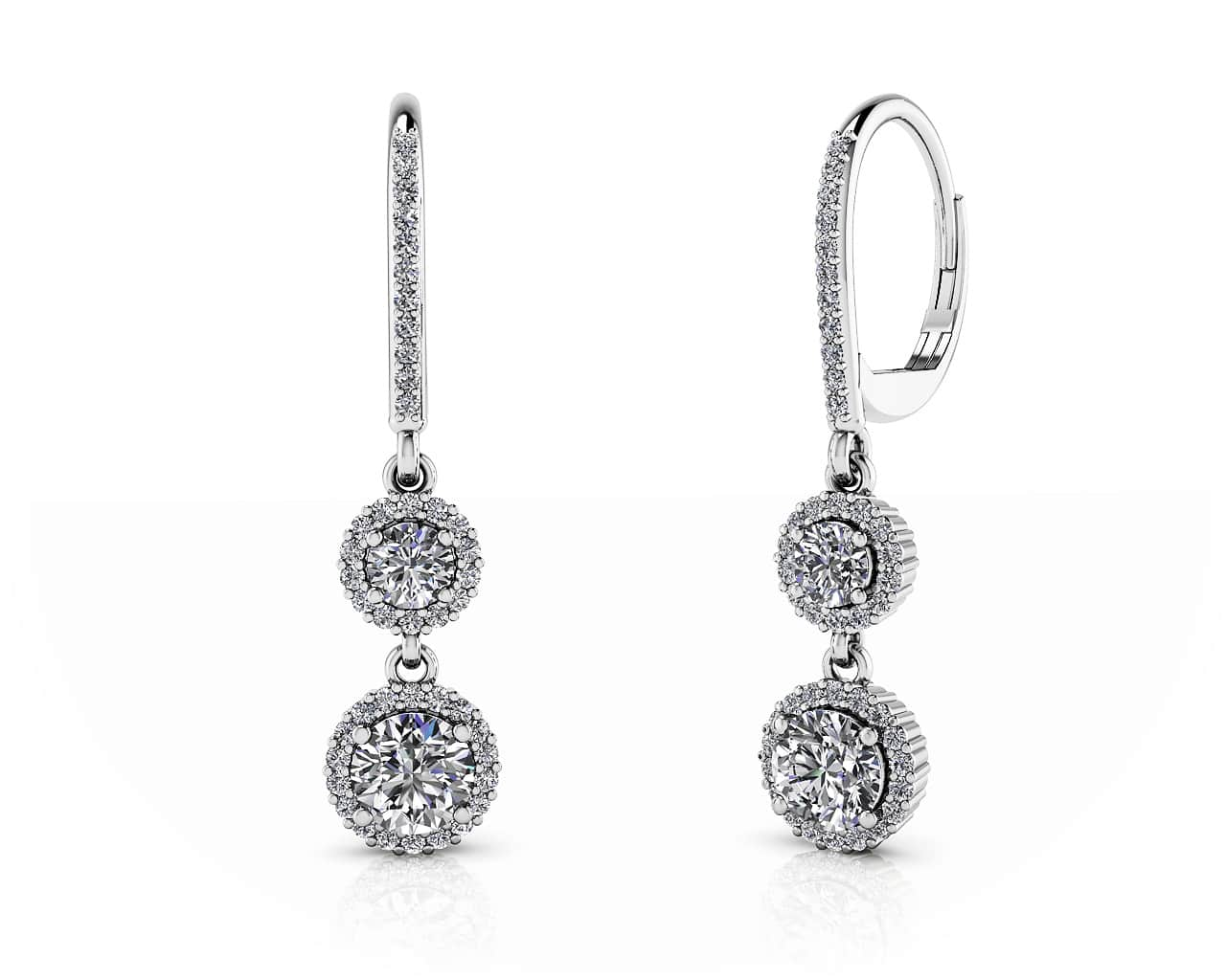 Stylish Graduated Diamond Halo Drop Earrings Lab-Grown Diamond  with 1.75 ct.(finished) 1mm, 3.5mm, 5mm