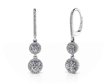 Stylish Graduated Diamond Halo Drop Earrings Diamond  with 1.75 ct.(finished) 1mm, 3.5mm, 5mm