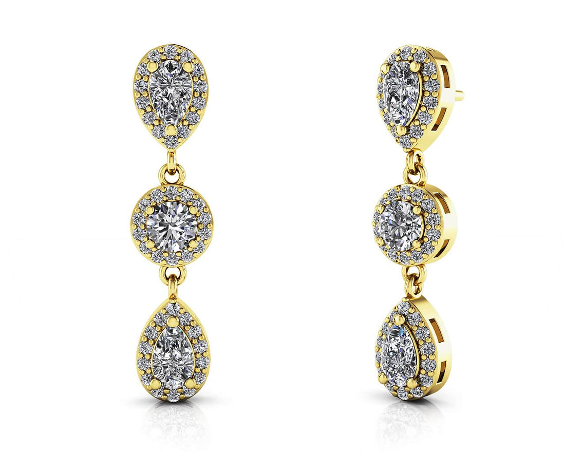 Dazzling Pear And Round Diamond Drop Earrings Lab-Grown Diamond  with 1.58 ct.(finished) 5x3mm, 1mm, 3.5mm