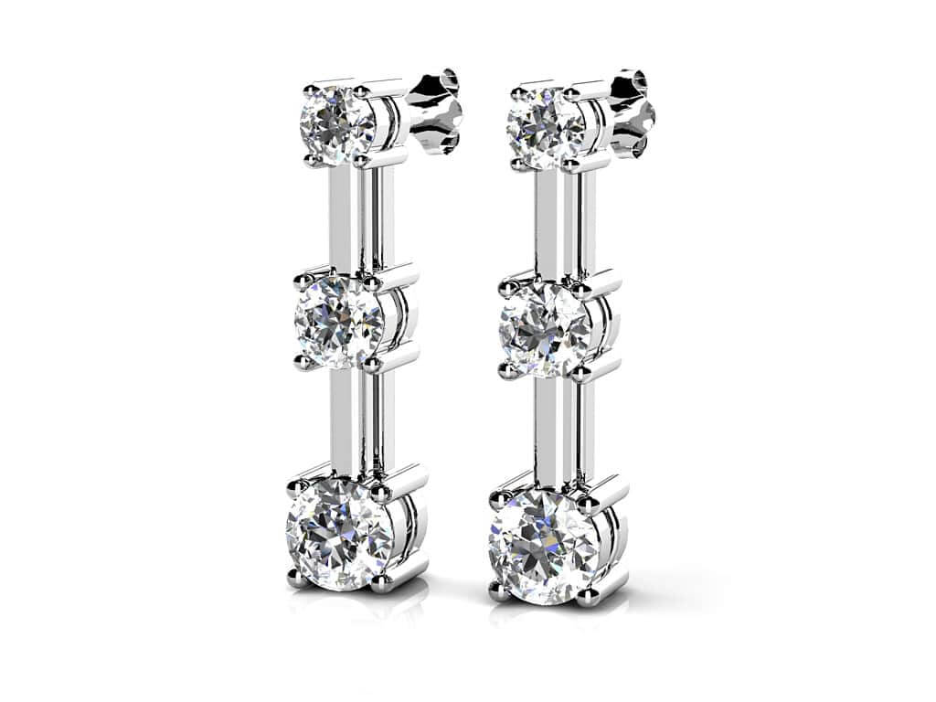 Graduated Triple Diamond Earrings In Diamond  with 0.76 ct.(finished) 2.5mm, 3.1mm, 3.7mm