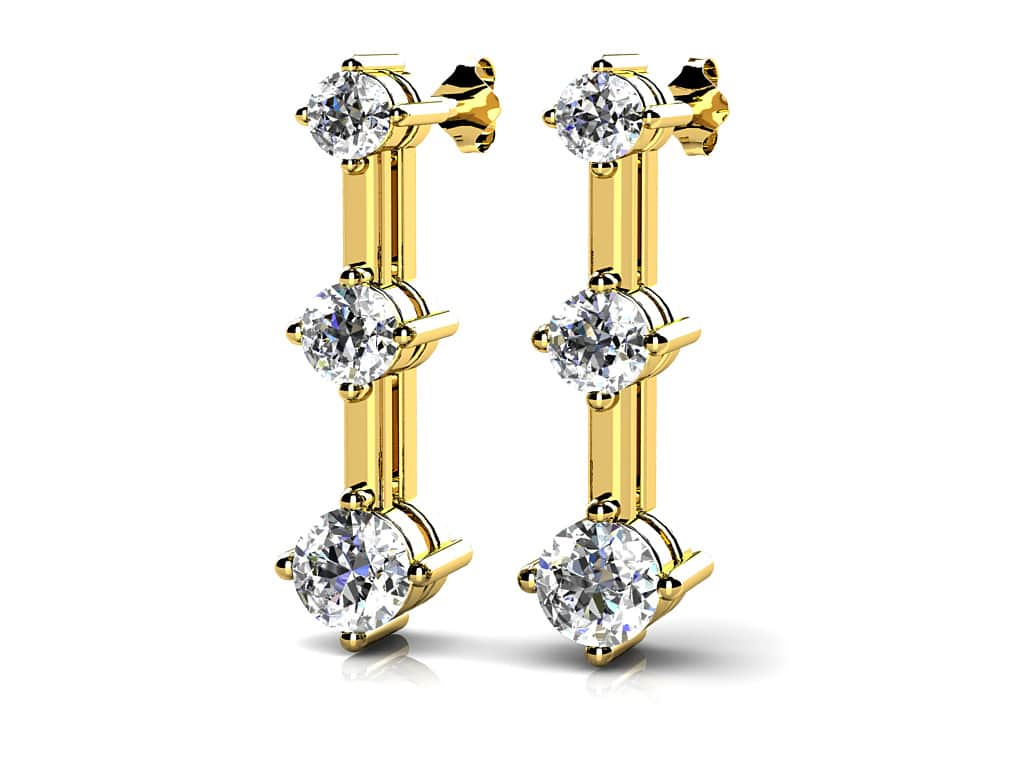 Diamond Prong Set Triple Earrings Lab-Grown Diamond  with 1.00 ct.(finished) 2.7mm, 3.4mm, 4.2mm