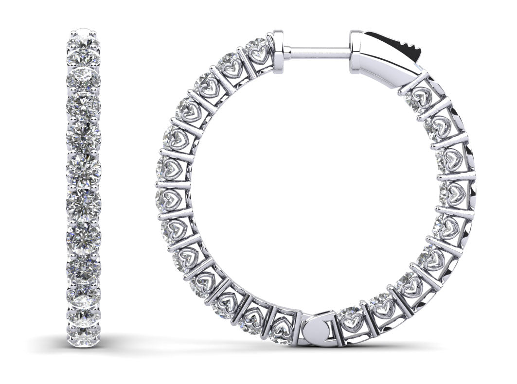 Sweetheart Single Row Inside Out Diamond Hoop Earrings Small Lab-Grown Diamond  with 2.35 ct.(finished) 2.3mm