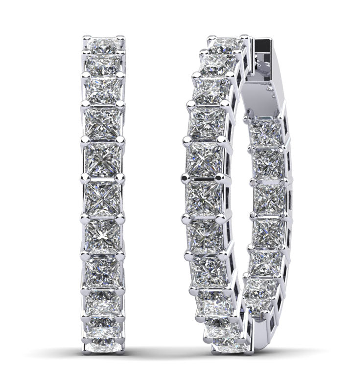 Princess Cut Diamond Hoop Earrings Small Lab-Grown Diamond  with 5.58 ct.(finished) 3mm