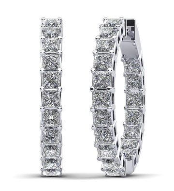 Princess Cut Diamond Hoop Earrings Small Diamond  with 5.58 ct.(finished) 3mm