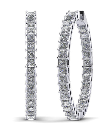 Princess Cut Diamond Hoop Earrings Large Lab-Grown Diamond  with 9.92 ct.(finished) 3mm