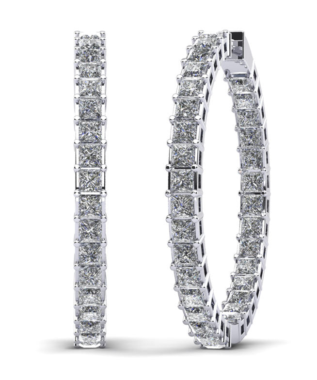 Princess Cut Diamond Hoop Earrings Large Lab-Grown Diamond  with 14.95 ct.(finished) 3.5mm